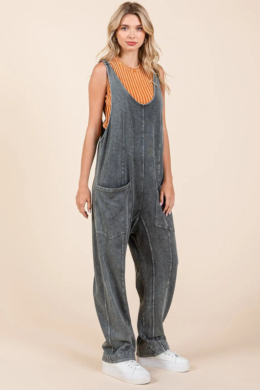 Mittoshop Mineral Wash Relaxed Fit Sleeveless Harem Jumpsuit-Soul Flow Apparel
