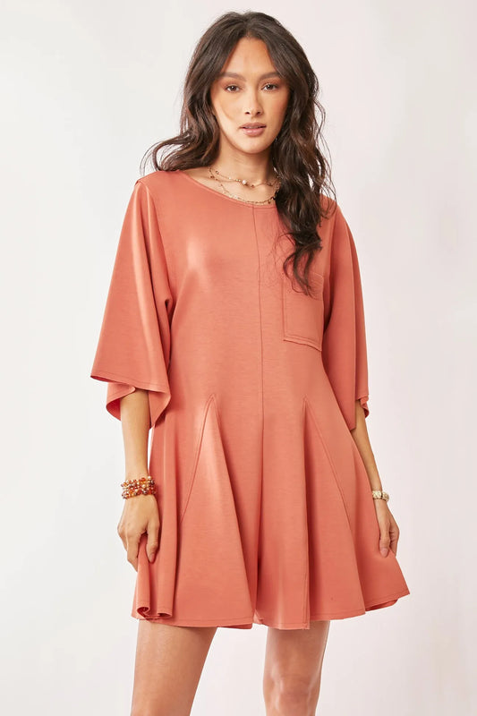 Davi & Dani Solid Draped Sleeve Ties Back Skort Romper-Soul Flow Apparel