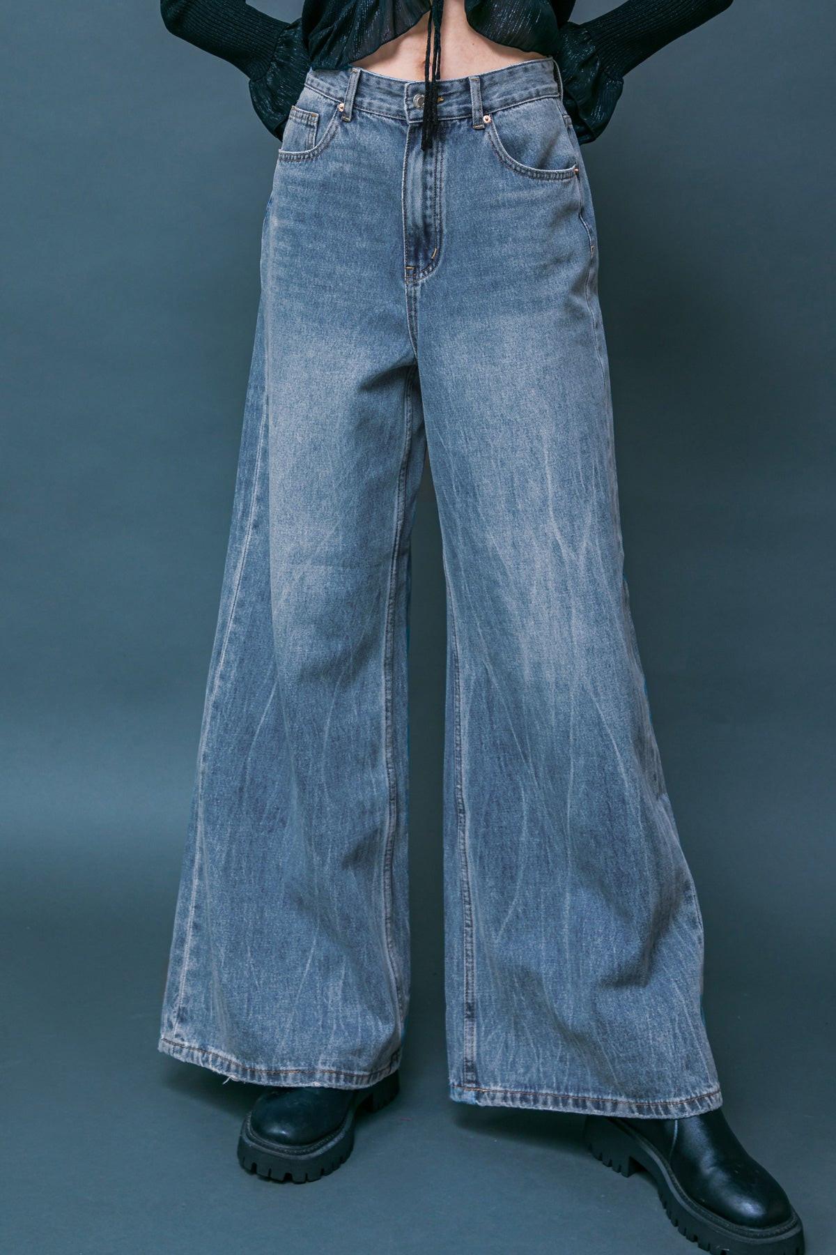 Daring Trend Washed Denim Pants Wide Leg Front Pockets For Everyday Wear