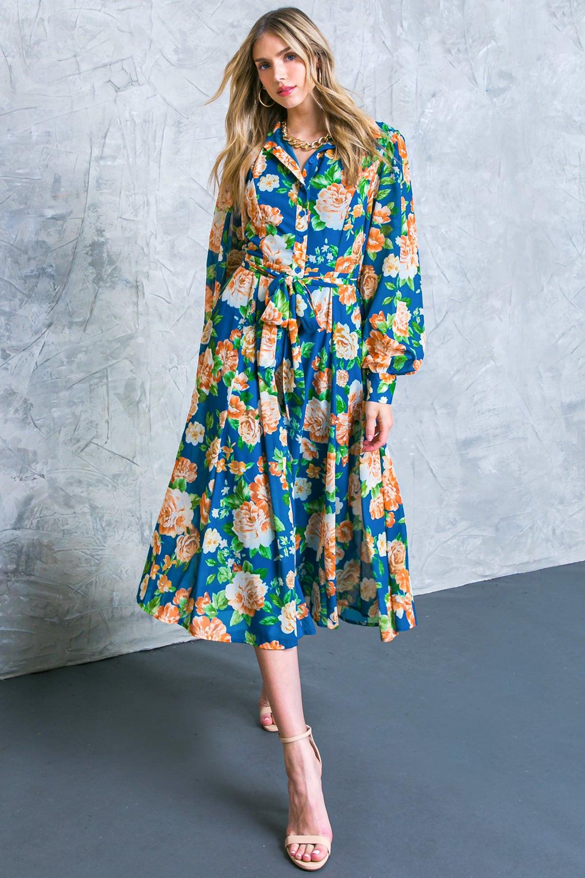 Bubbly Bliss Woven Midi Shirt Dress With Self Tie Sash