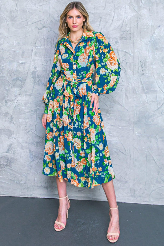 Bubbly Bliss Woven Midi Shirt Dress With Self Tie Sash