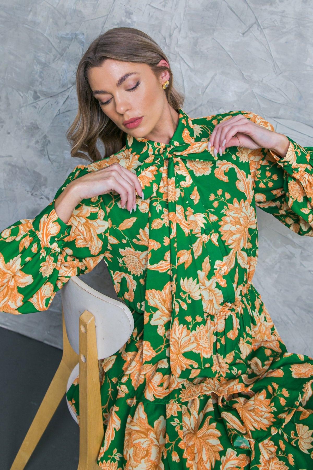 Girl In Mine Printed Woven Mini Dress With Collar Tie And Elastic Waist