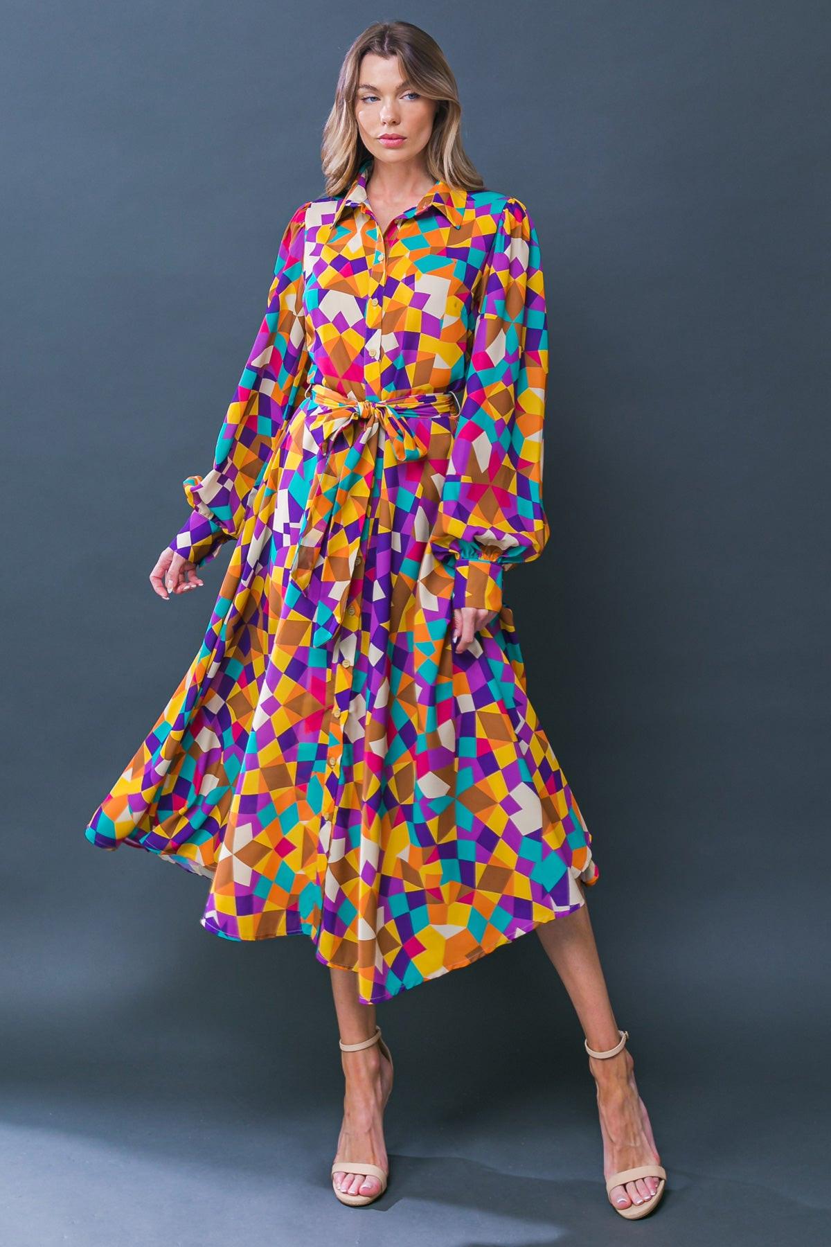 Change In The Air Woven Midi Dress With Shirt Collar And Removable Sash