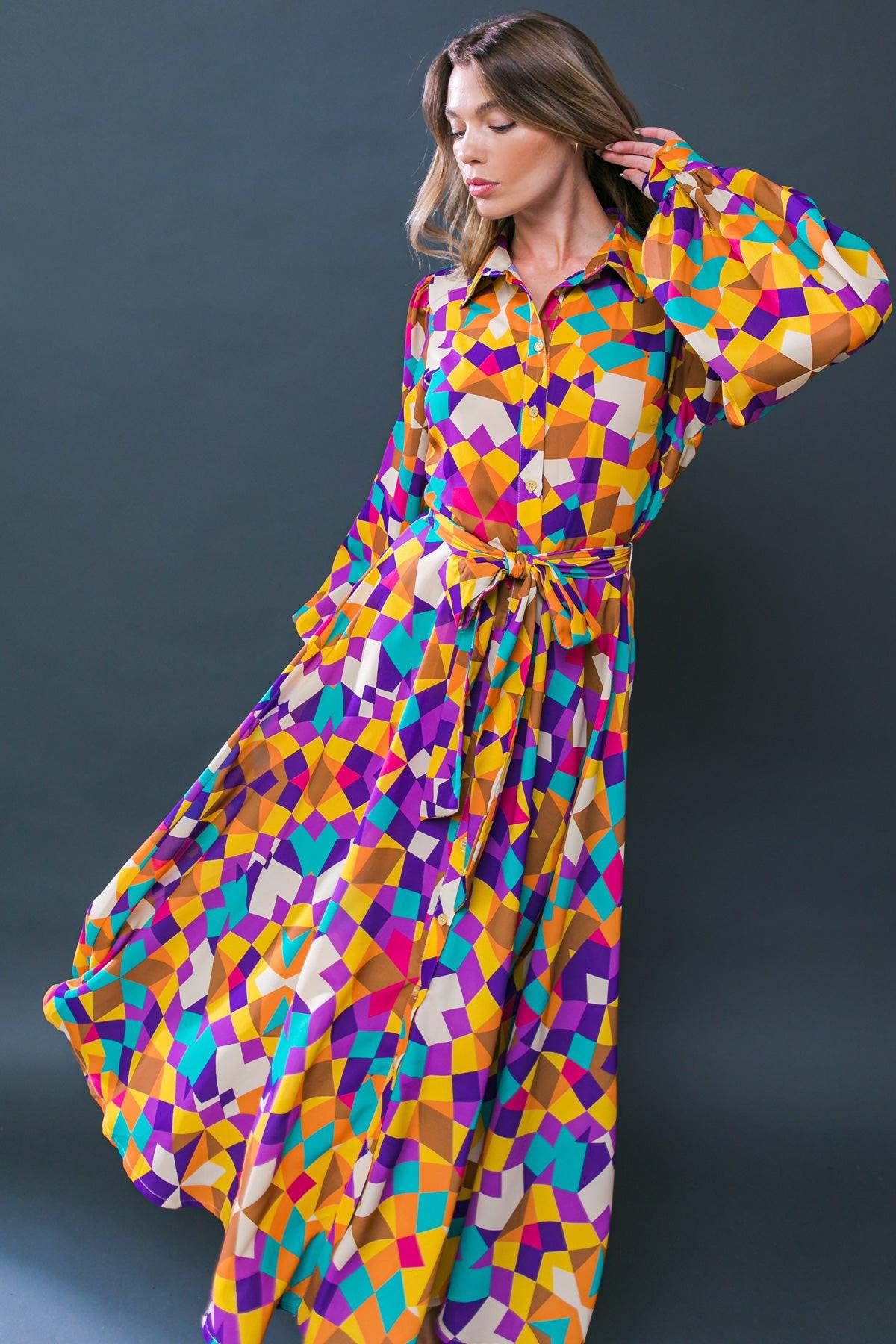 Change In The Air Woven Midi Dress With Shirt Collar And Removable Sash