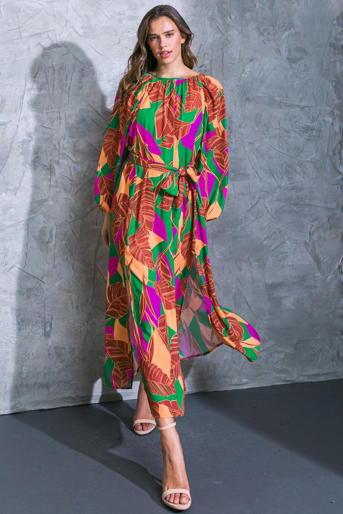 Cue The Chic Printed Woven Midi Dress With Self Tie Sash