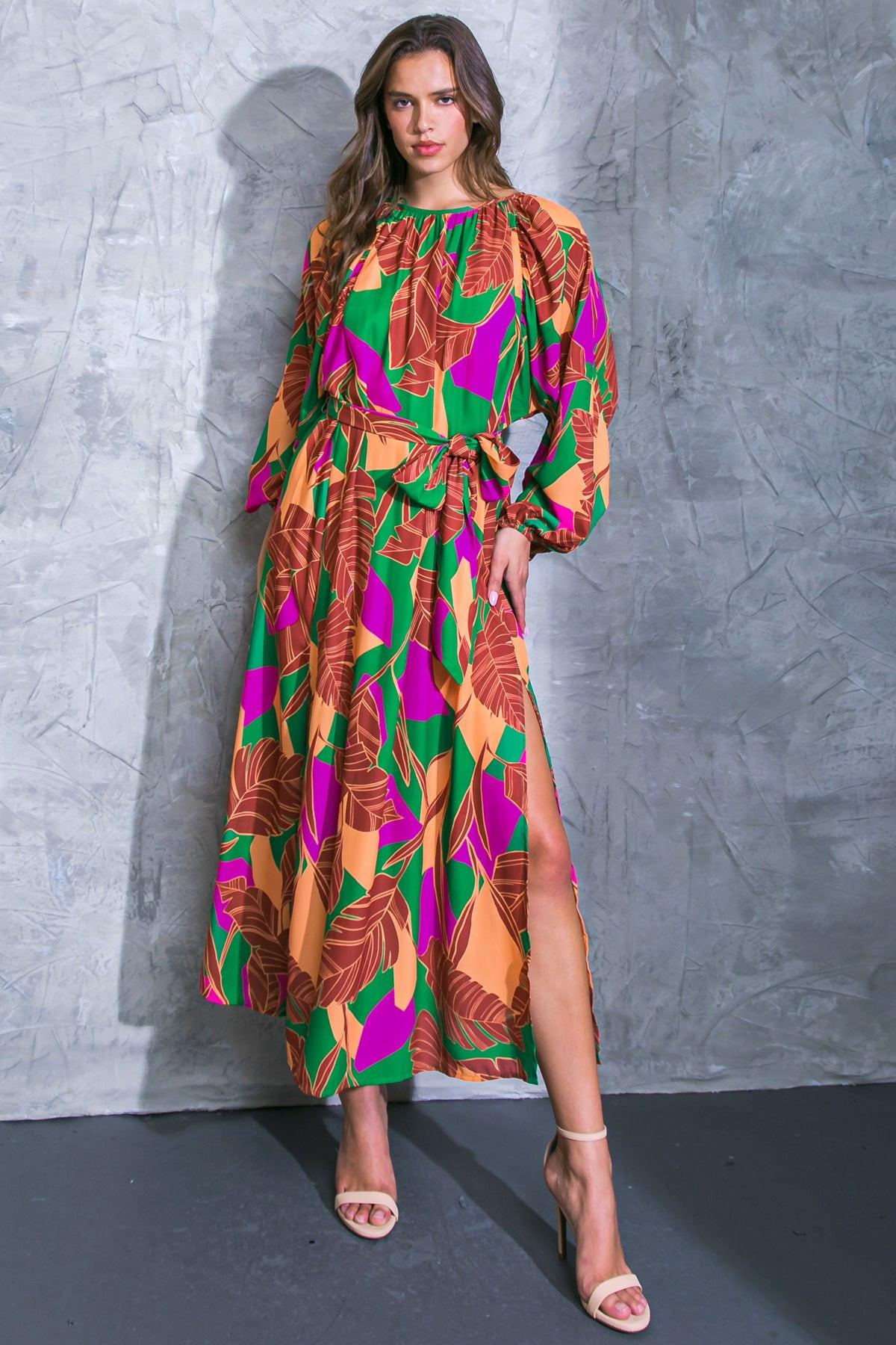 Cue The Chic Printed Woven Midi Dress With Self Tie Sash