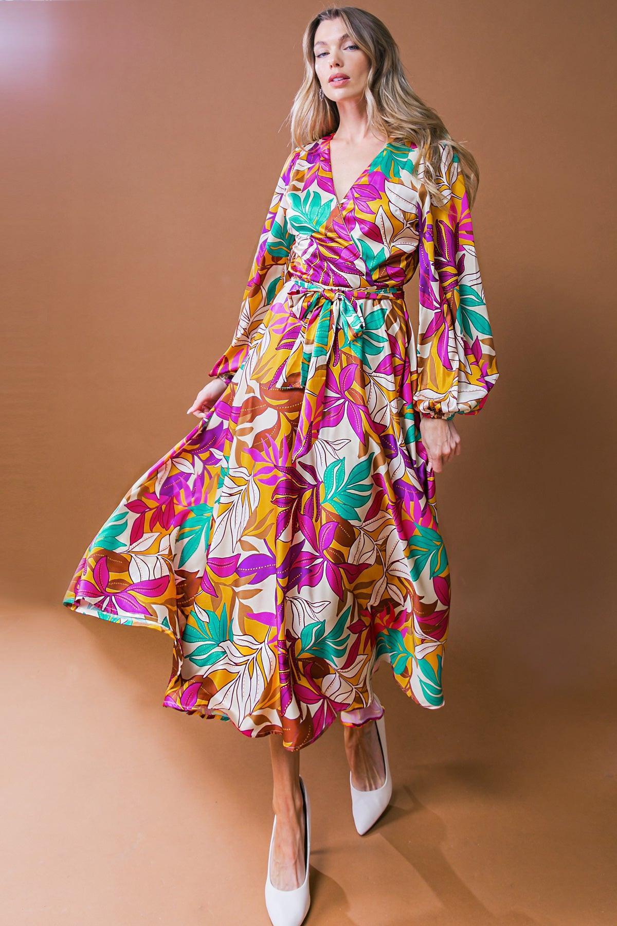 Carefree Confidence Woven Midi Dress With Surplice Neckline And Sash Tie