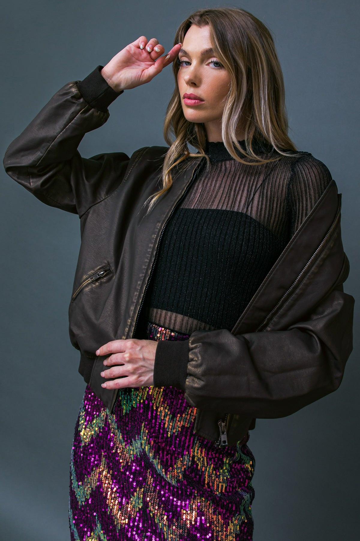 My Greatest Joy Premium Washed Faux Leather Jacket With Front Zipper