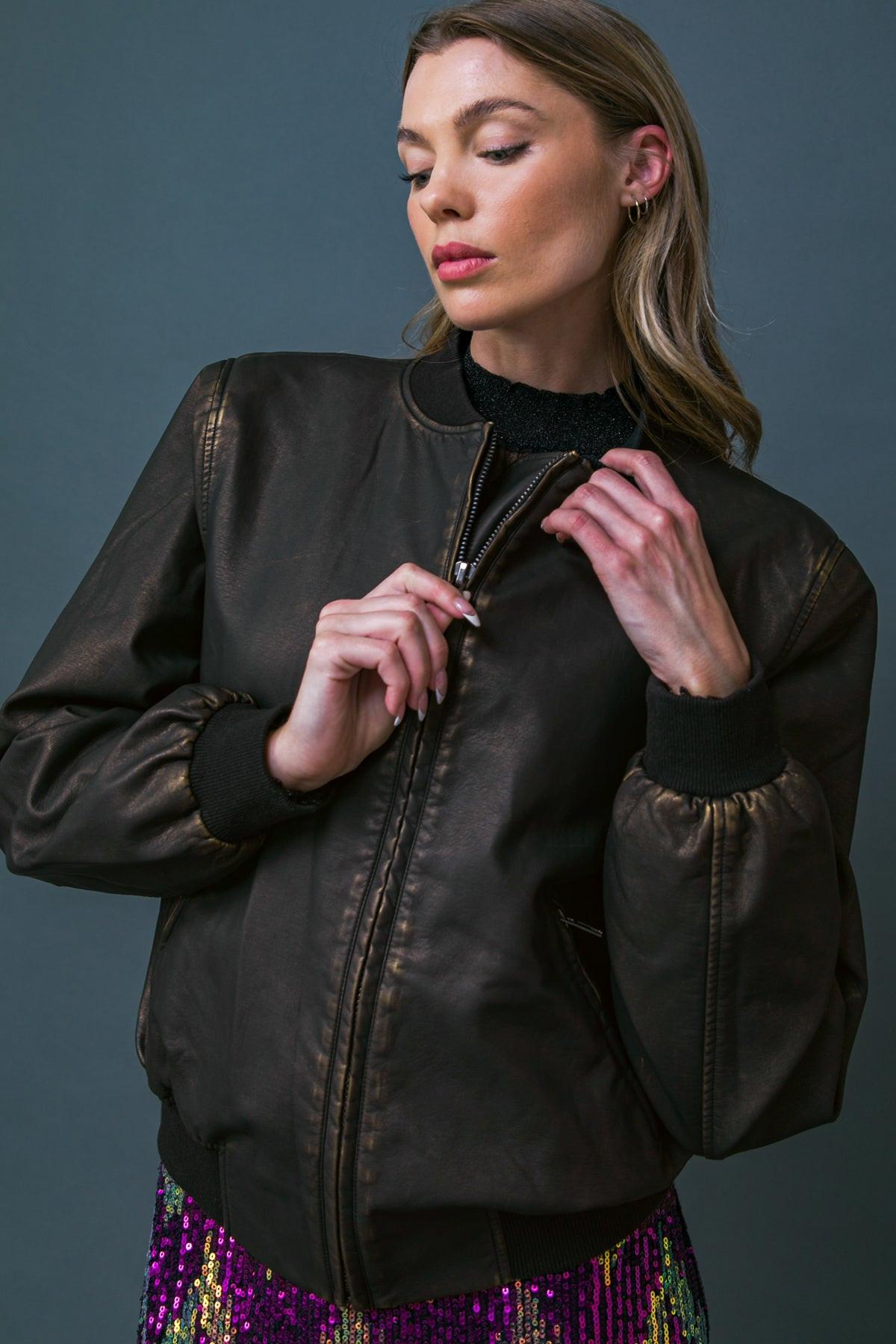 My Greatest Joy Premium Washed Faux Leather Jacket With Front Zipper