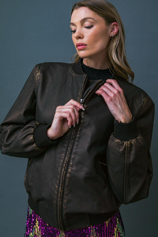 My Greatest Joy Premium Washed Faux Leather Jacket With Front Zipper