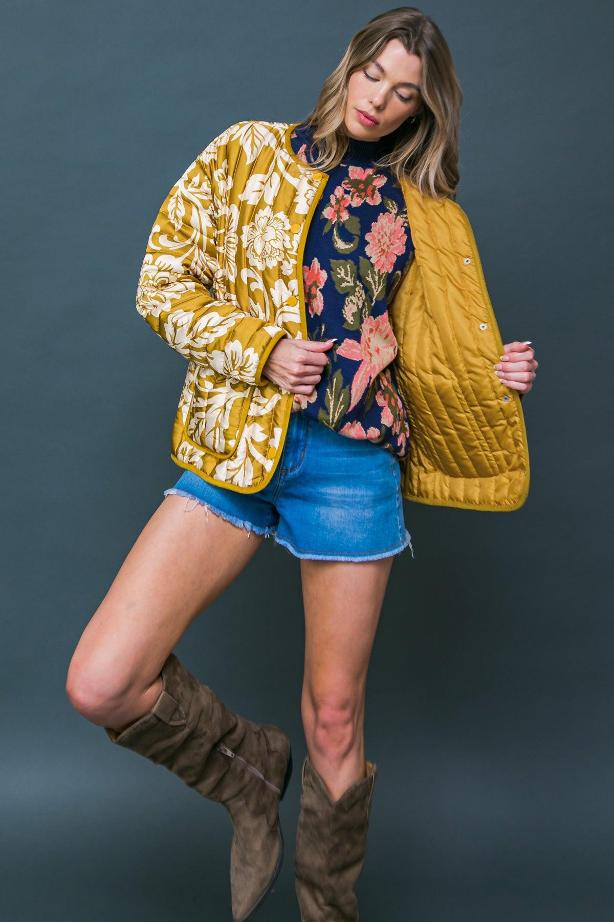 Totally Convinced Woven Puff Jacket Lightweight Printed With Pockets