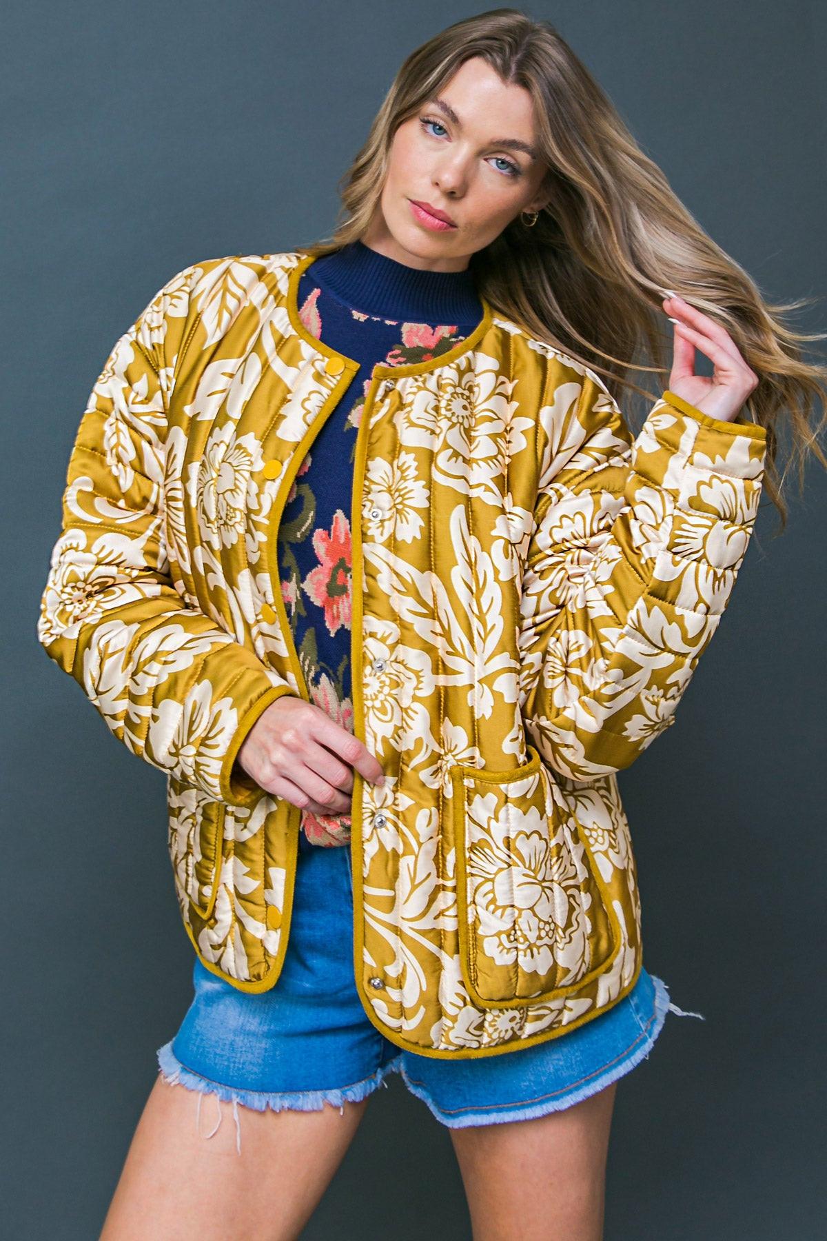 Totally Convinced Woven Puff Jacket Lightweight Printed With Pockets