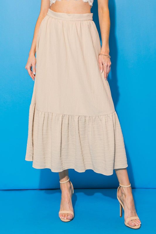 Lovely Mood Woven Midi Skirt With Back Zipper And Textured Fabric
