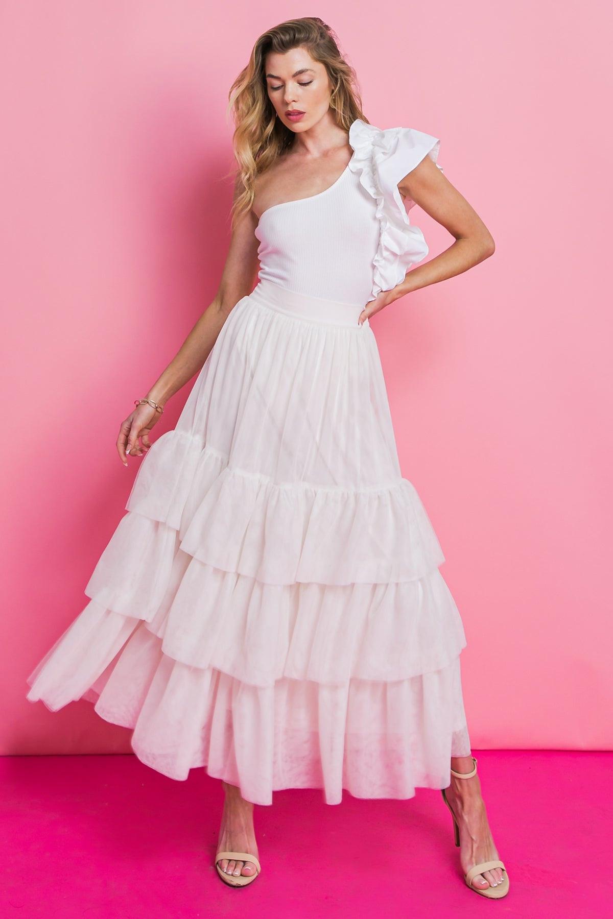Chic Purpose Tulle Skirt With Ruffles Back Zipper Closure