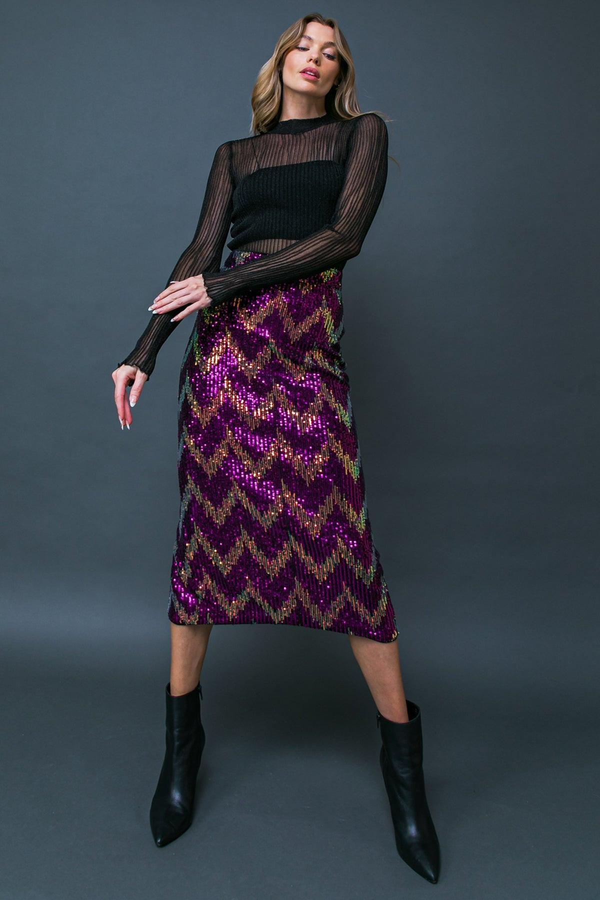 Be Happy Friend Sequined Midi Skirt With Back Zipper Closure