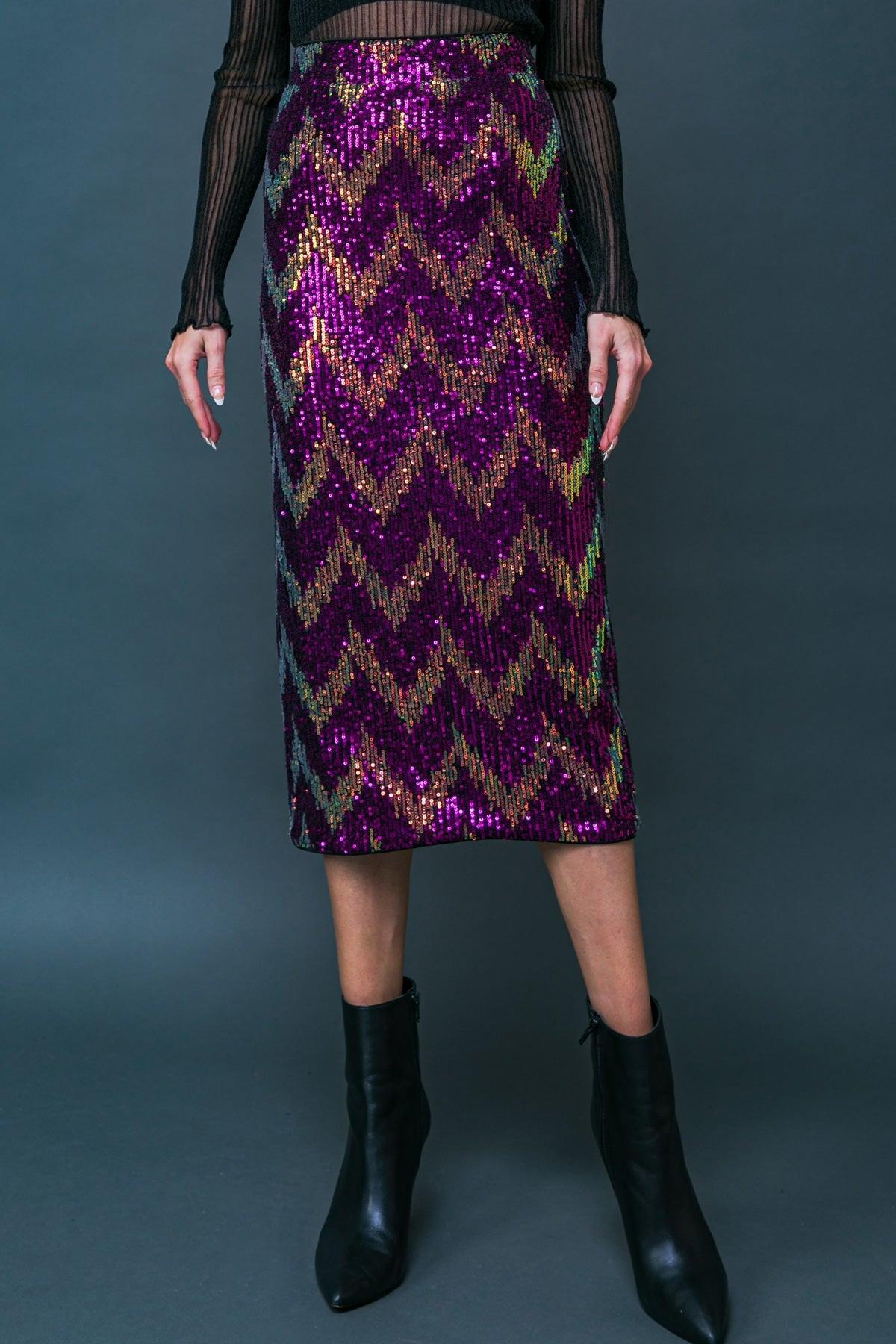 Be Happy Friend Sequined Midi Skirt With Back Zipper Closure