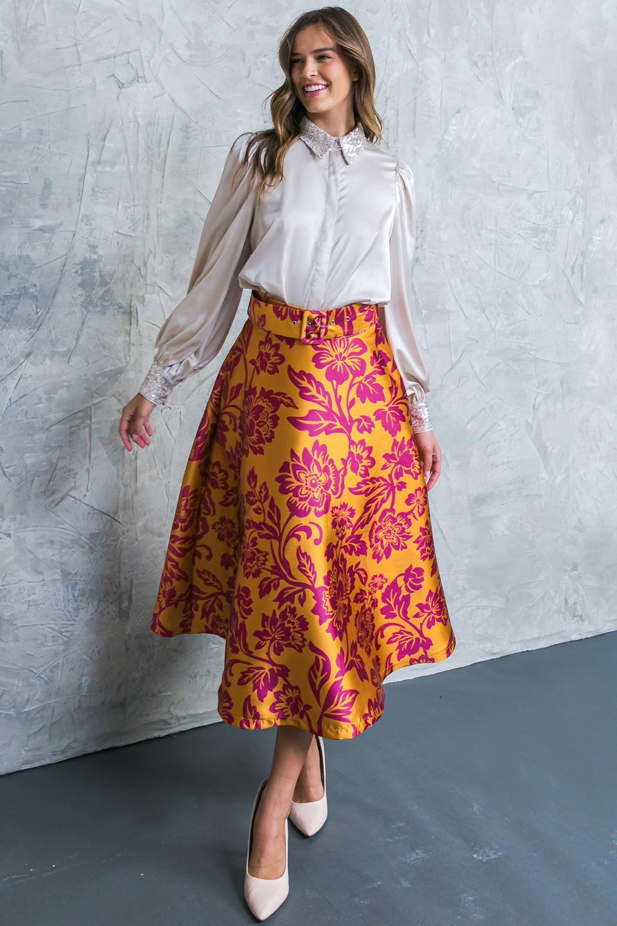 Perfect Refinement Woven Skirt With Self Belt And Side Zipper A Line Silhouette