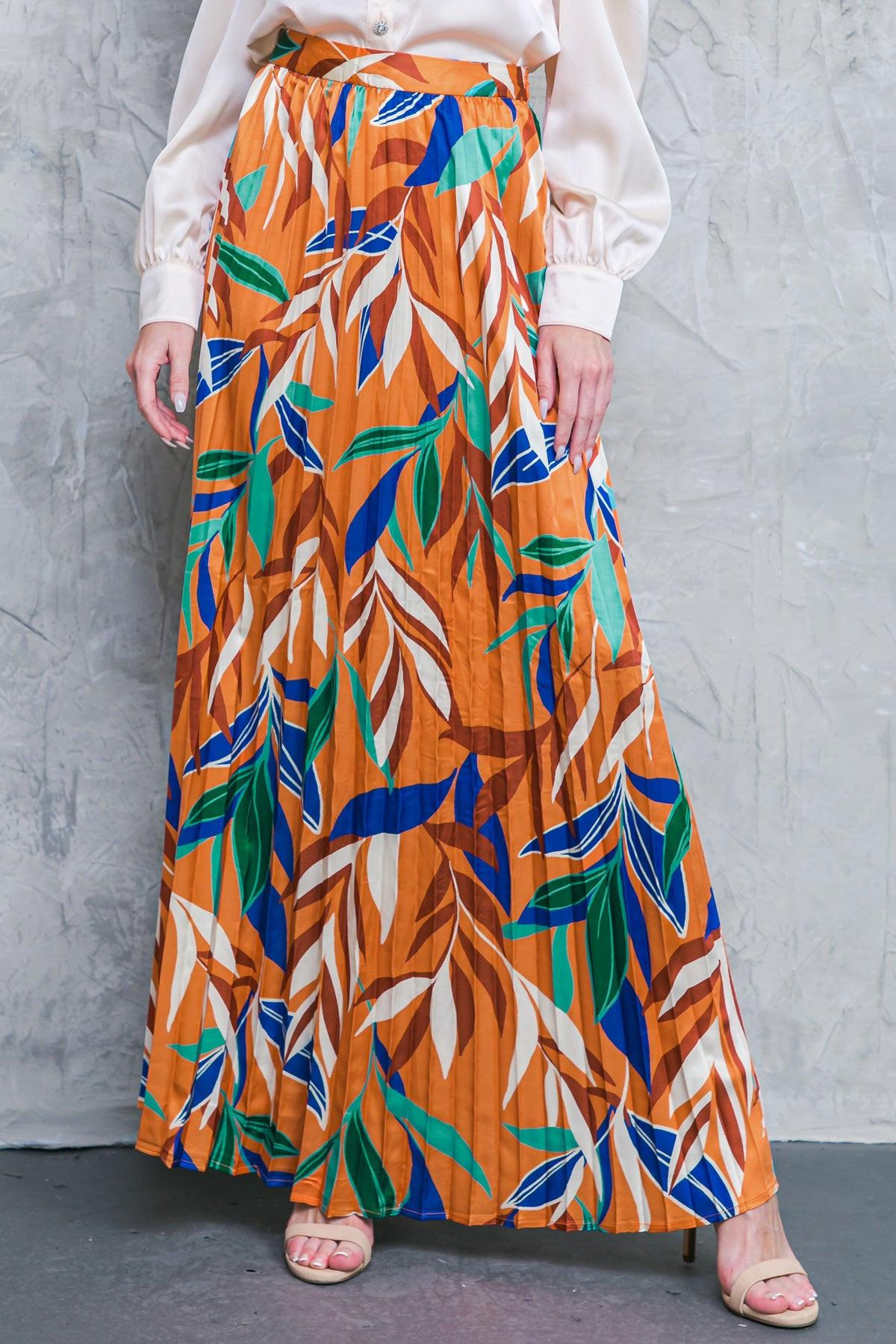 Feels Like Fall Woven Maxi Skirt Boho Pleated Flowing Silhouette Elastic Waist