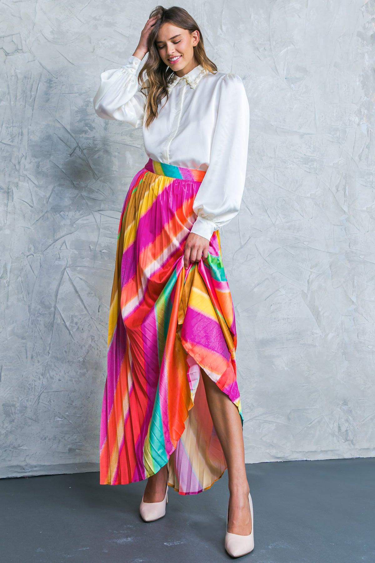 Dramatic Dreams Pleated Maxi Skirt With Side Zipper Lightweight