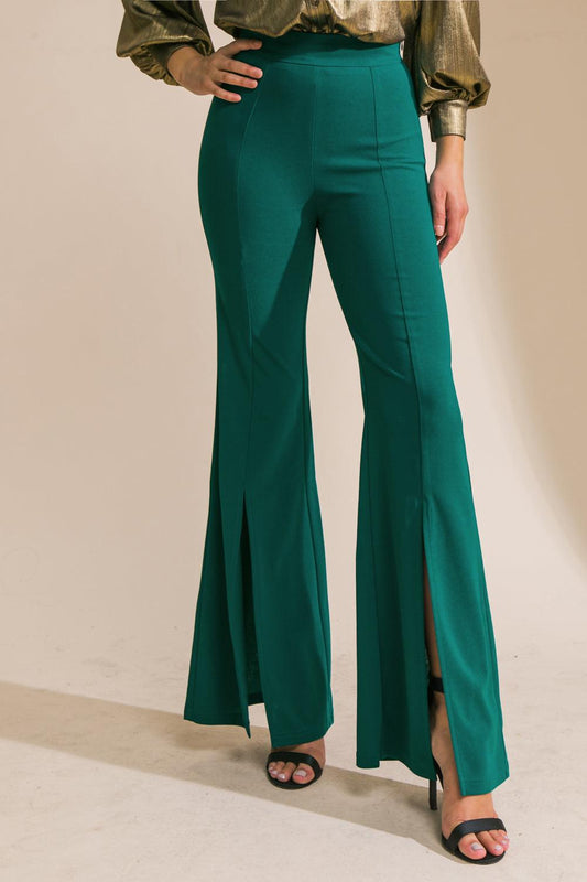 Hey Darling Woven Flare Pants With Center Seam And Slit Bottom