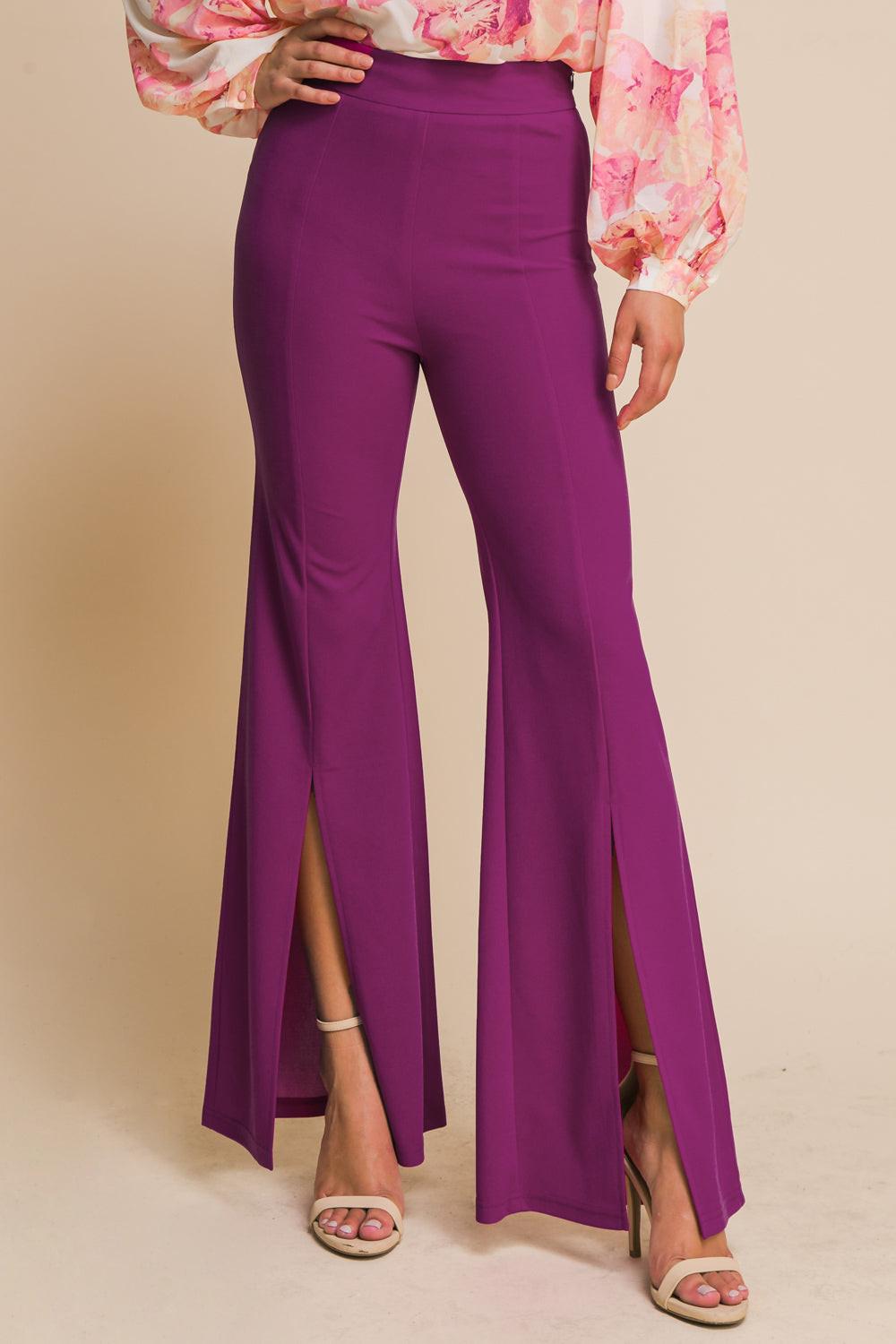 Hey Darling Woven Flare Pants With Center Seam And Slit Bottom