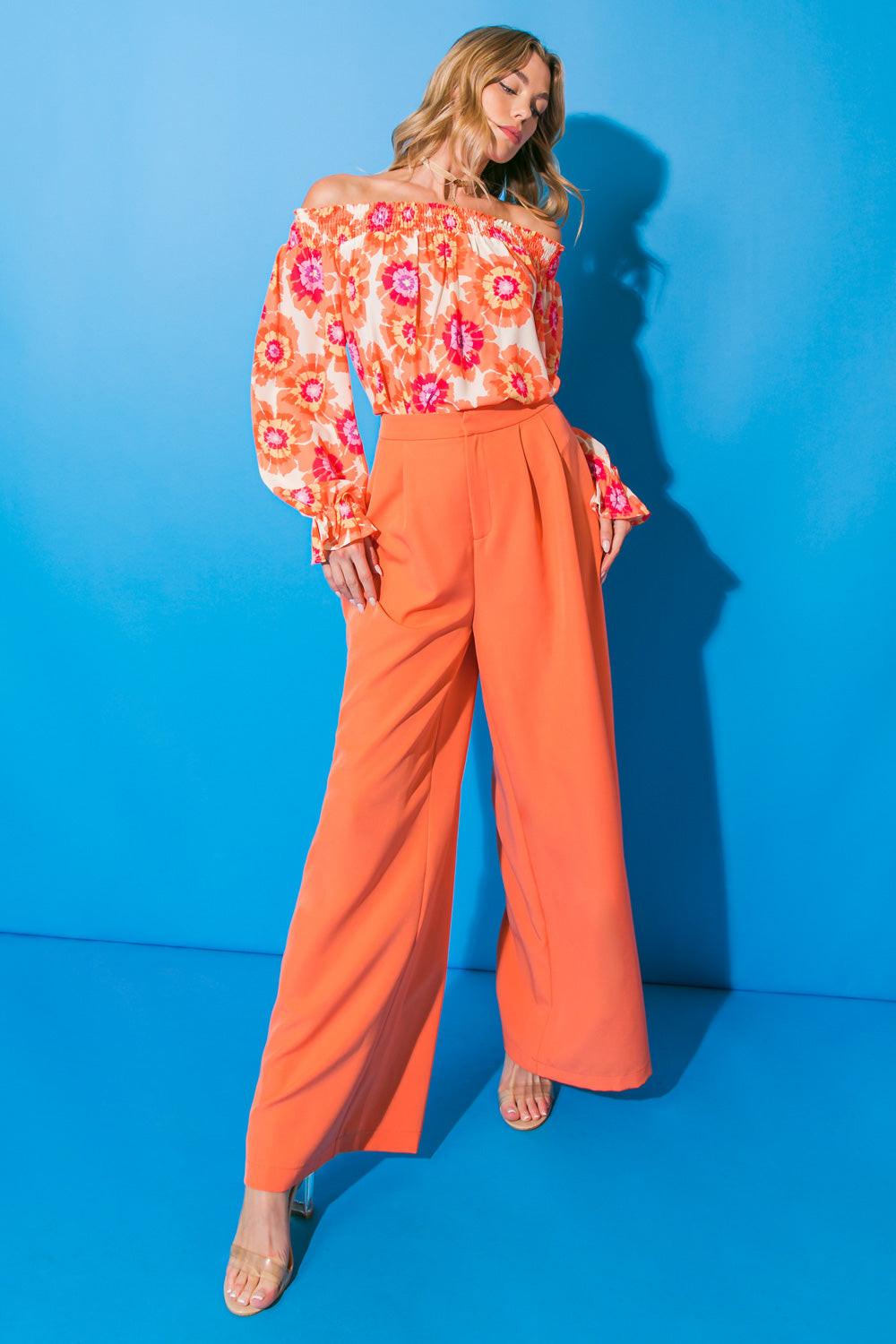 Good Vibes Woven Pants With Wide Leg Front Button Fly Side Pockets