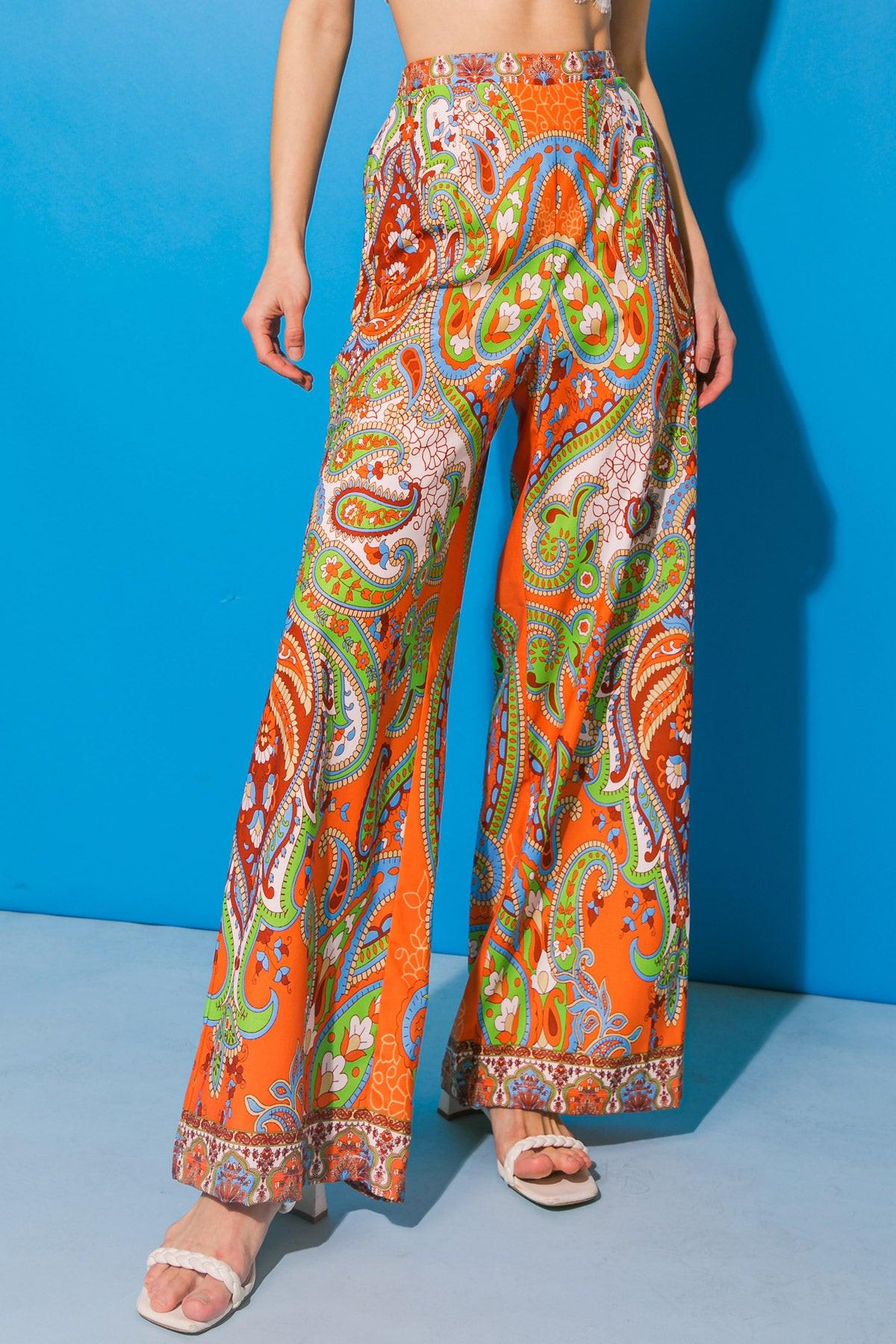 In A Good Place Woven Pants Flat Front Wide Leg Elastic Back Waistband Polyester