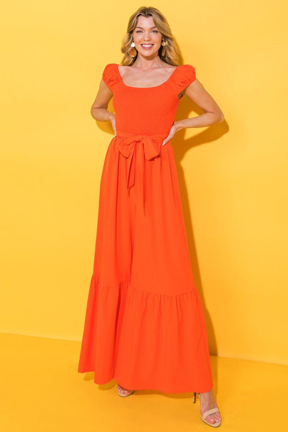 Smile Afternoon Woven Jumpsuit With Smocked Bodice And Self Tie Waist