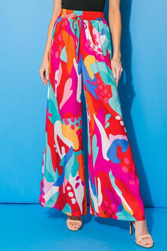 Cancun Getaway Satin Pants With Elastic Waist And Wide Leg Silhouette