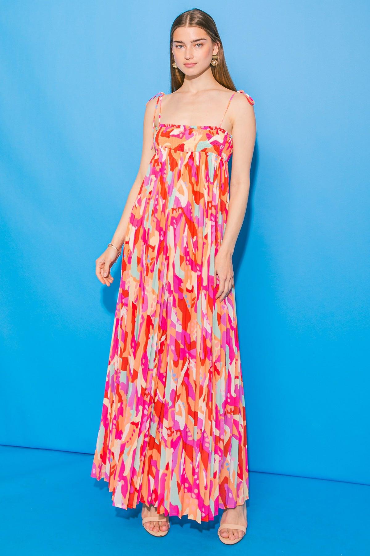 Better Get Going Woven Jumpsuit With Smocked Top And Pleated Body Printed