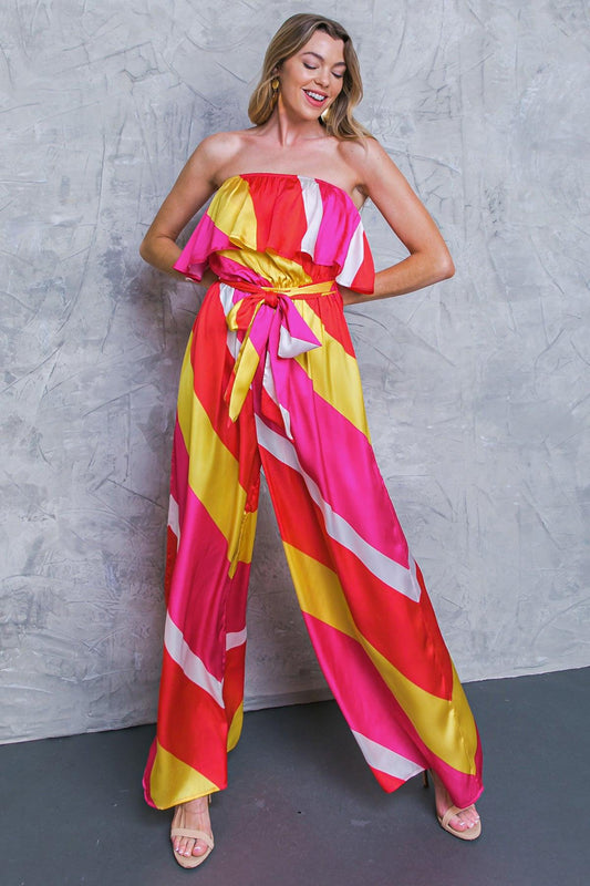 Broadwalk Dream Woven Jumpsuit With Flounce Neckline And Wide Leg