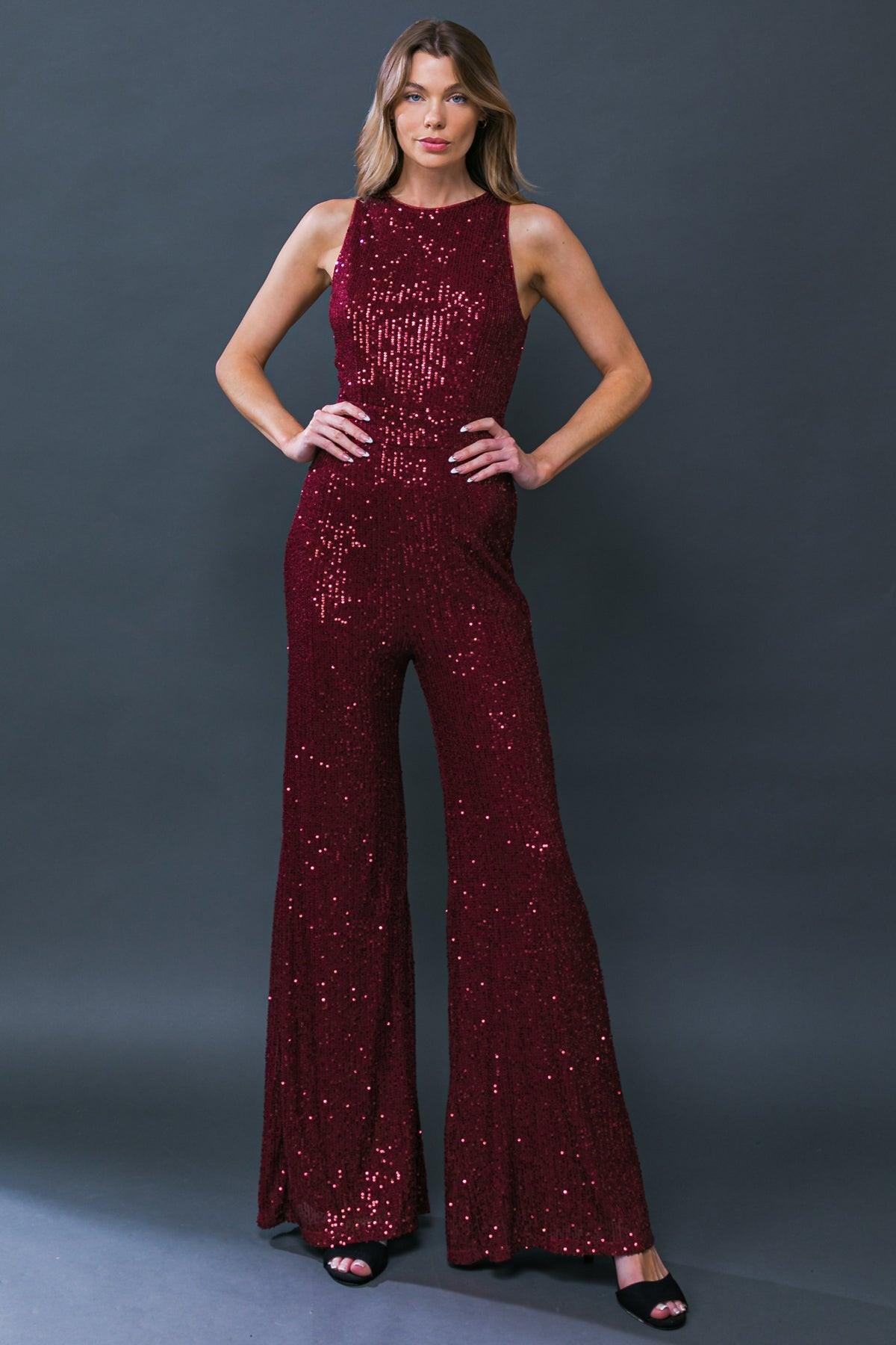 Divine Wanderings Sequin Jumpsuit With Wide Leg Silhouette