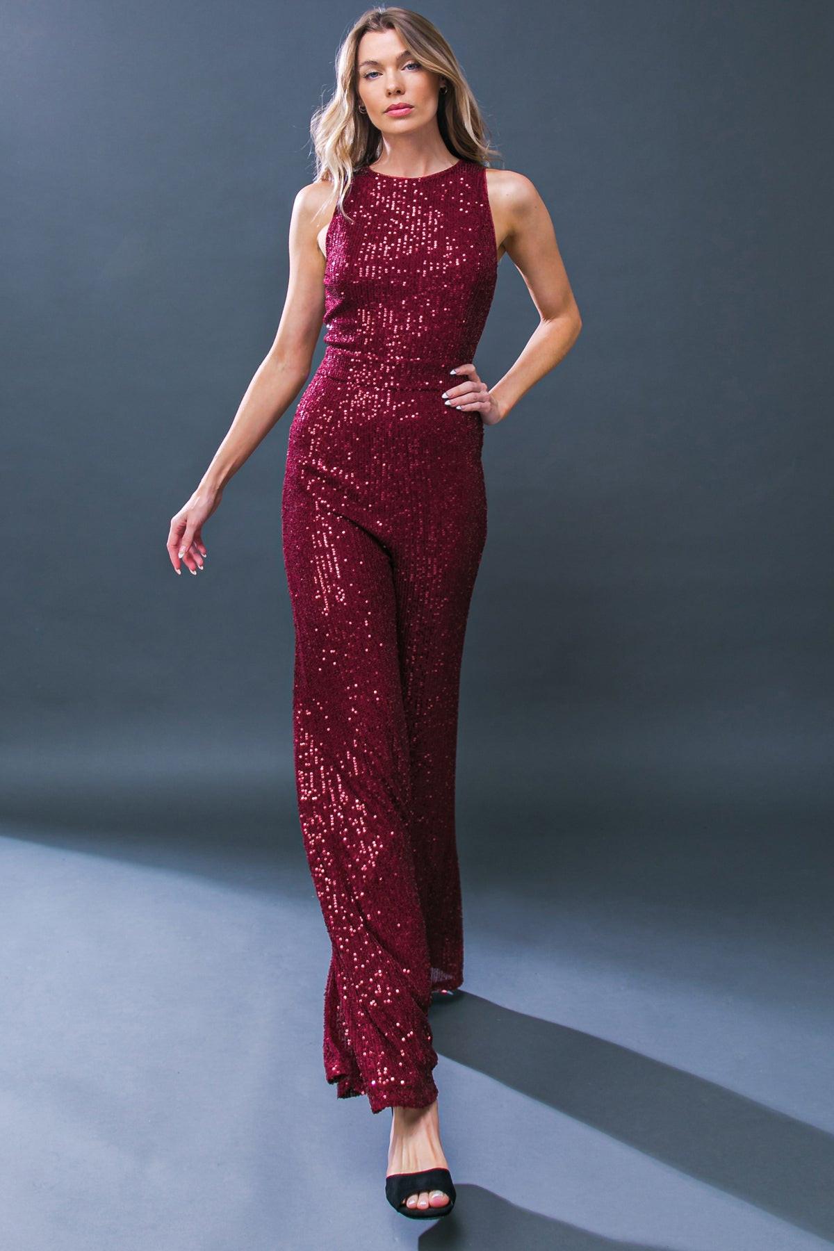 Divine Wanderings Sequin Jumpsuit With Wide Leg Silhouette