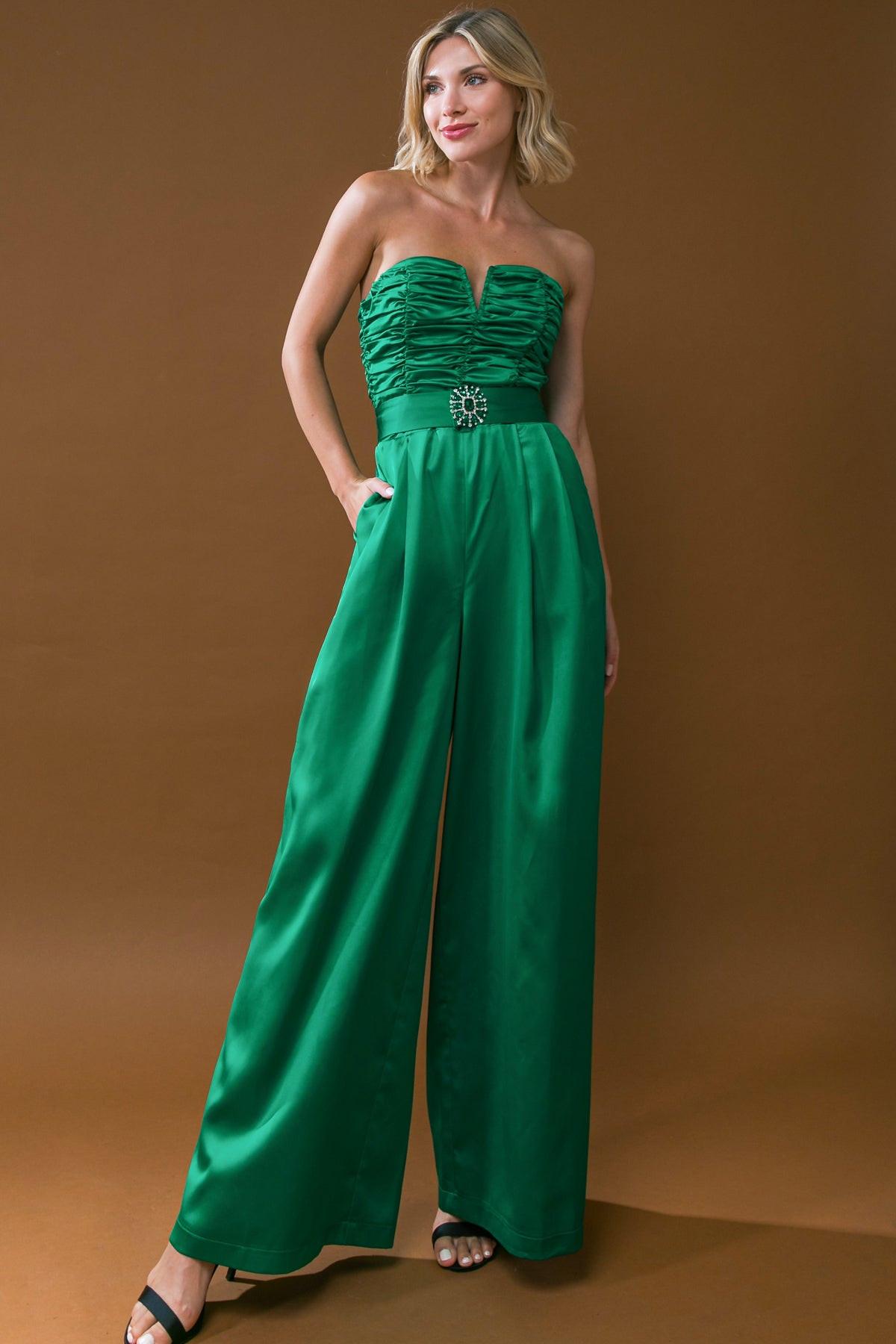 Lost In Your Eyes Woven Jumpsuit With Ruched Bodice And Side Pocket