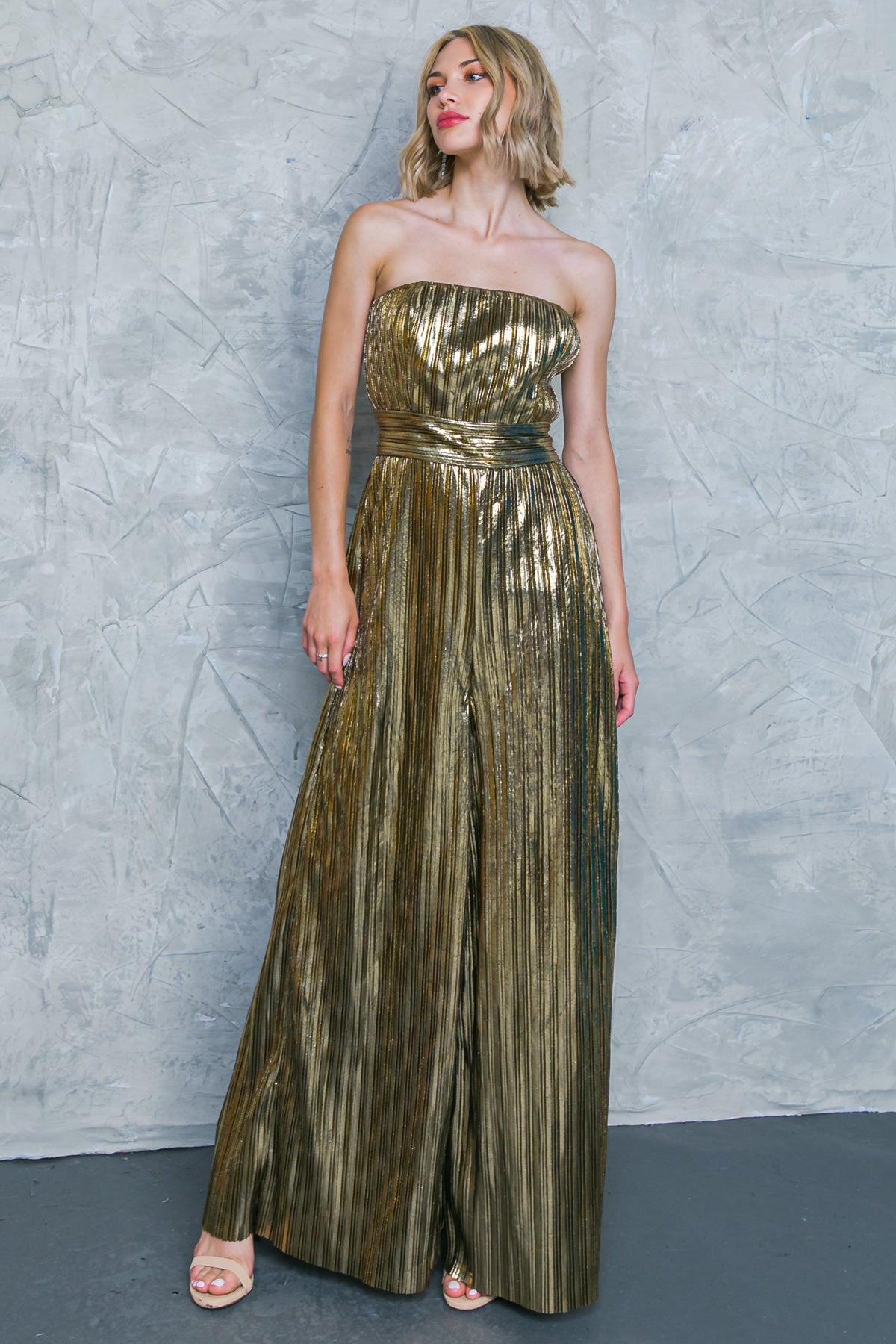 Party Just For Me Woven Jumpsuit Tube Top Wide Leg With Back Zipper