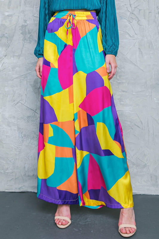Follow The Flow Woven Pants Wide Leg With Elastic Waist And Tie