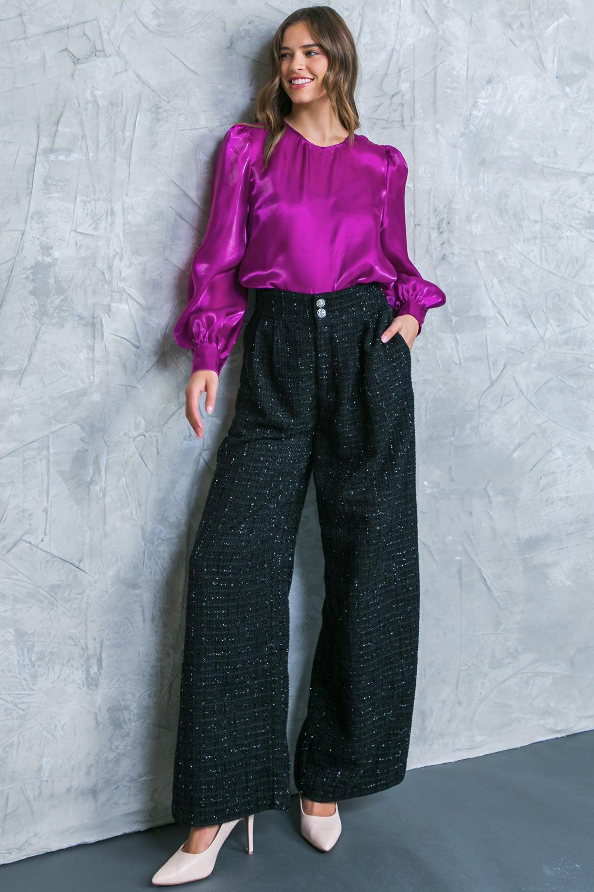 Always Praiseworthy Tweed Pants With Pleated Front And Wide Leg