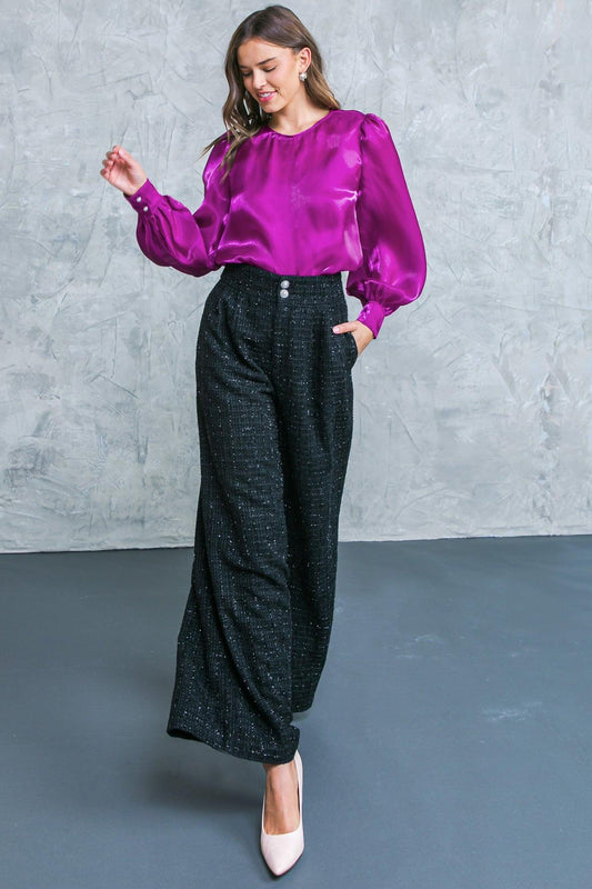 Always Praiseworthy Tweed Pants With Pleated Front And Wide Leg