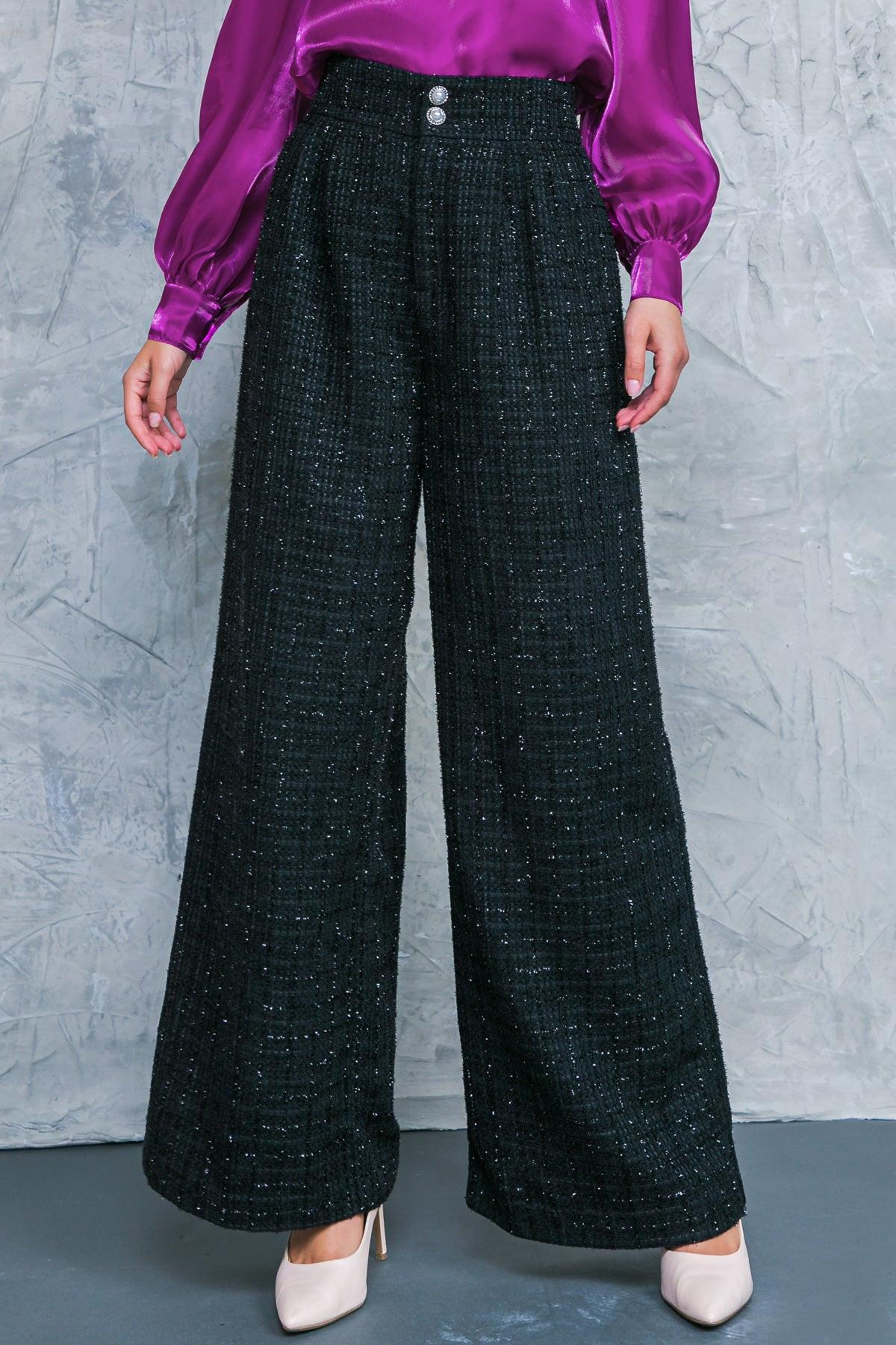 Always Praiseworthy Tweed Pants With Pleated Front And Wide Leg
