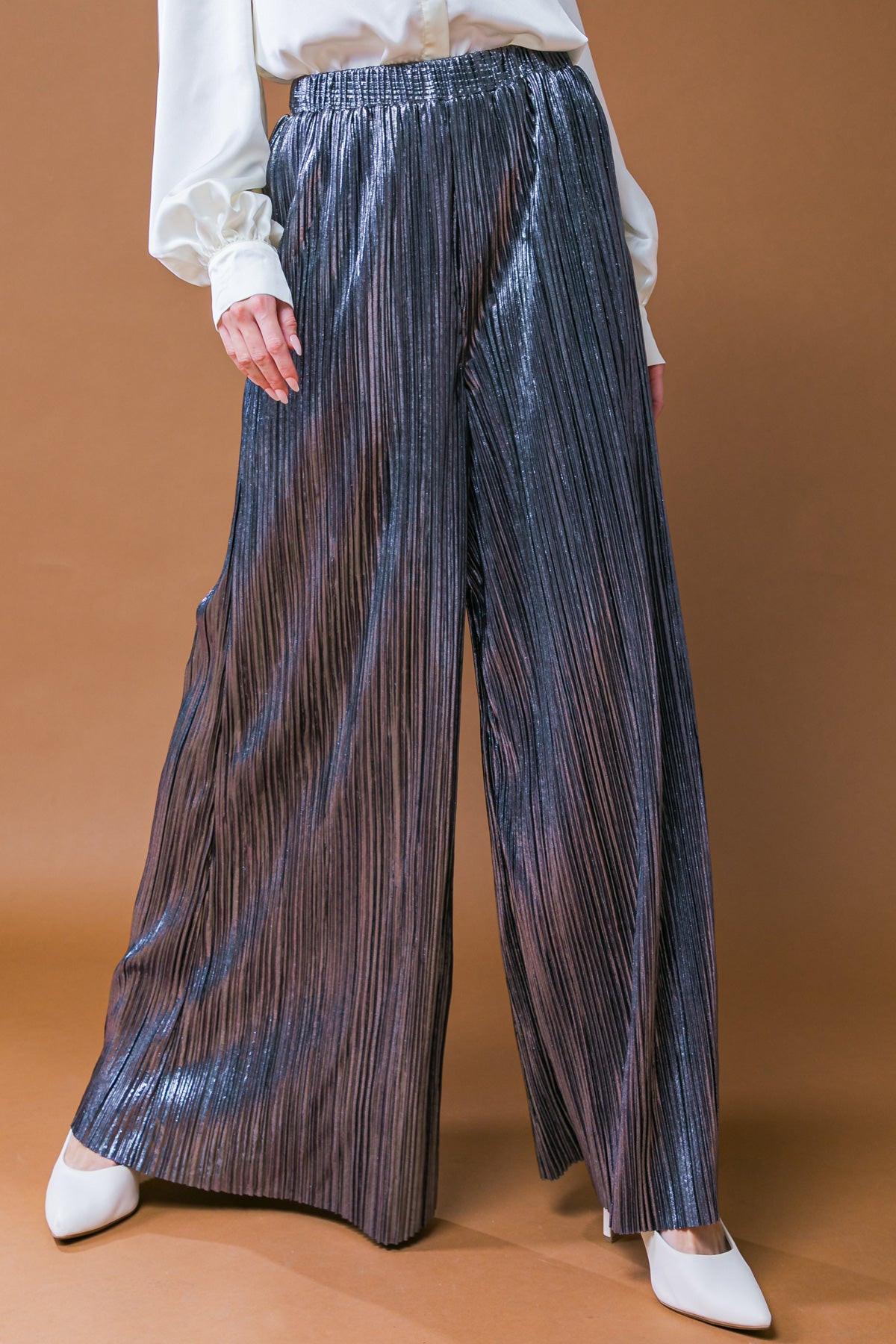 Porch Swing Kisses Woven Pants Wide Leg Pleated Elasticized Waistband
