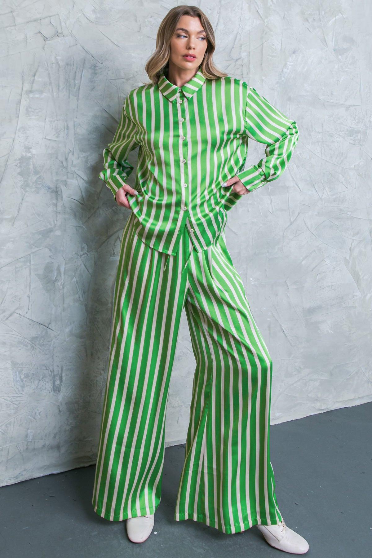 Nothing To Regret Satin Pants With Elastic Waist And Wide Leg