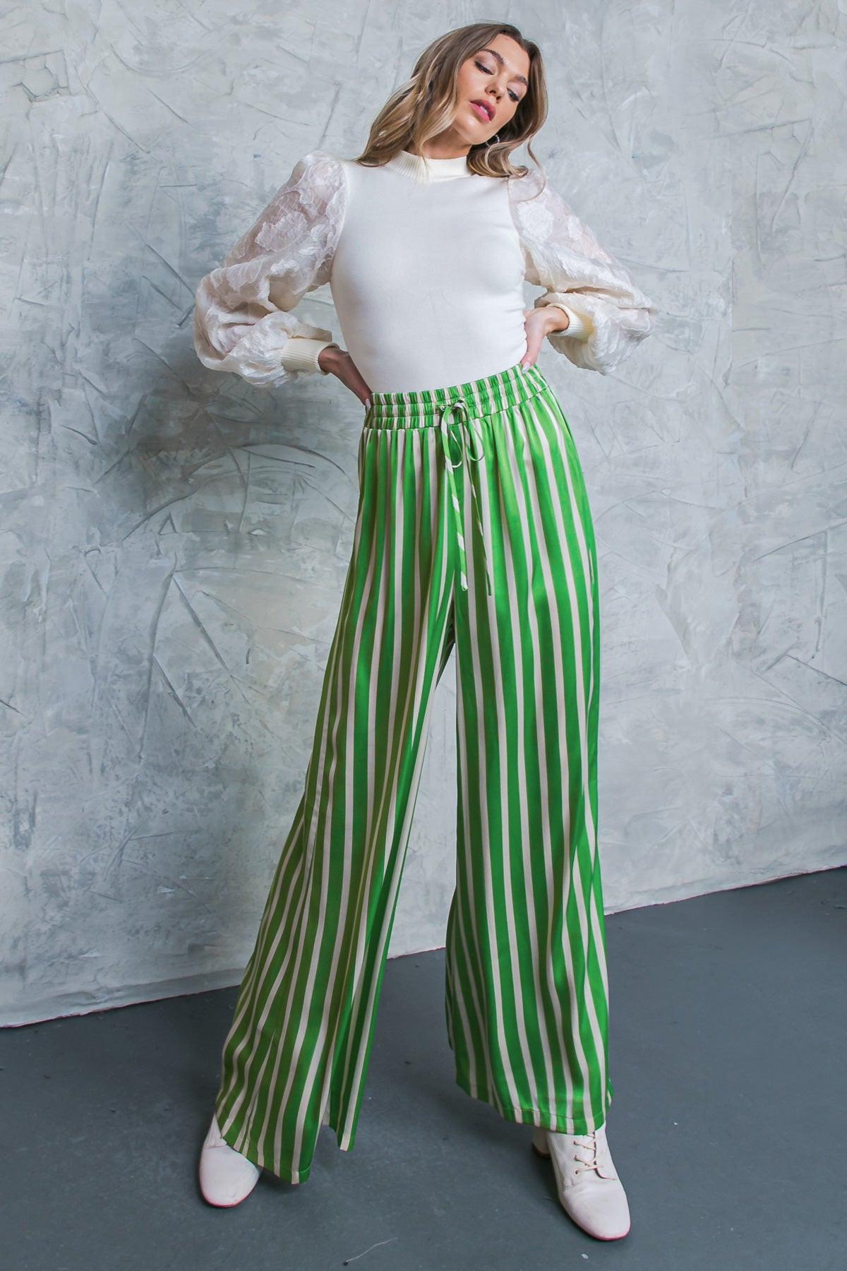 Nothing To Regret Satin Pants With Elastic Waist And Wide Leg