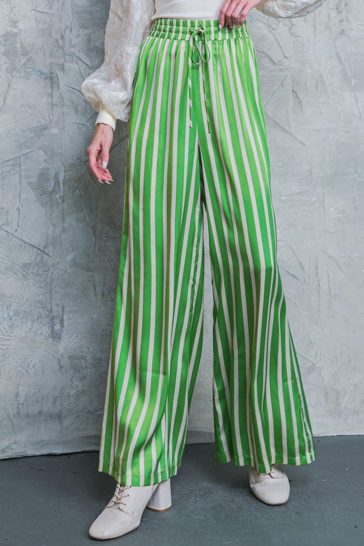 Nothing To Regret Satin Pants With Elastic Waist And Wide Leg