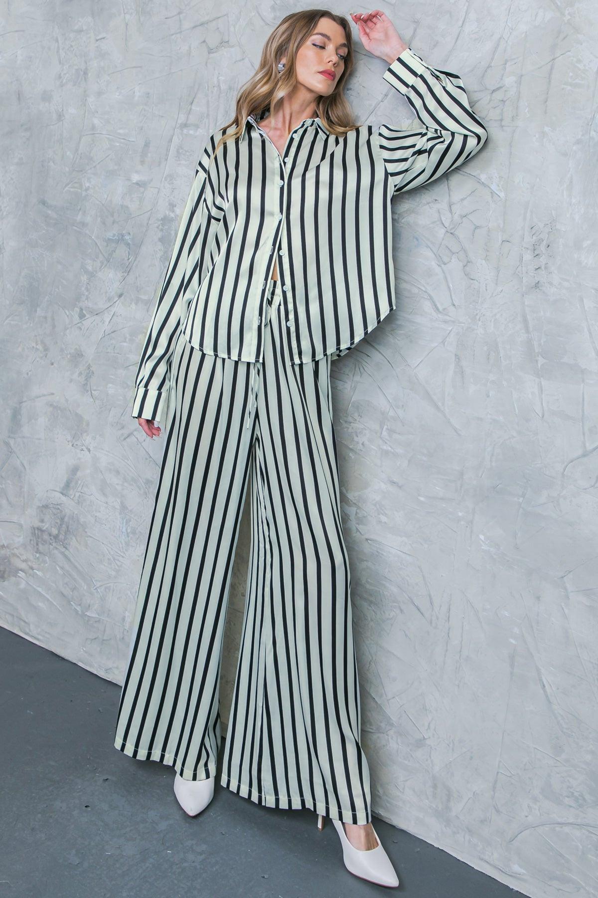 Nothing To Regret Satin Pants With Elastic Waist And Wide Leg