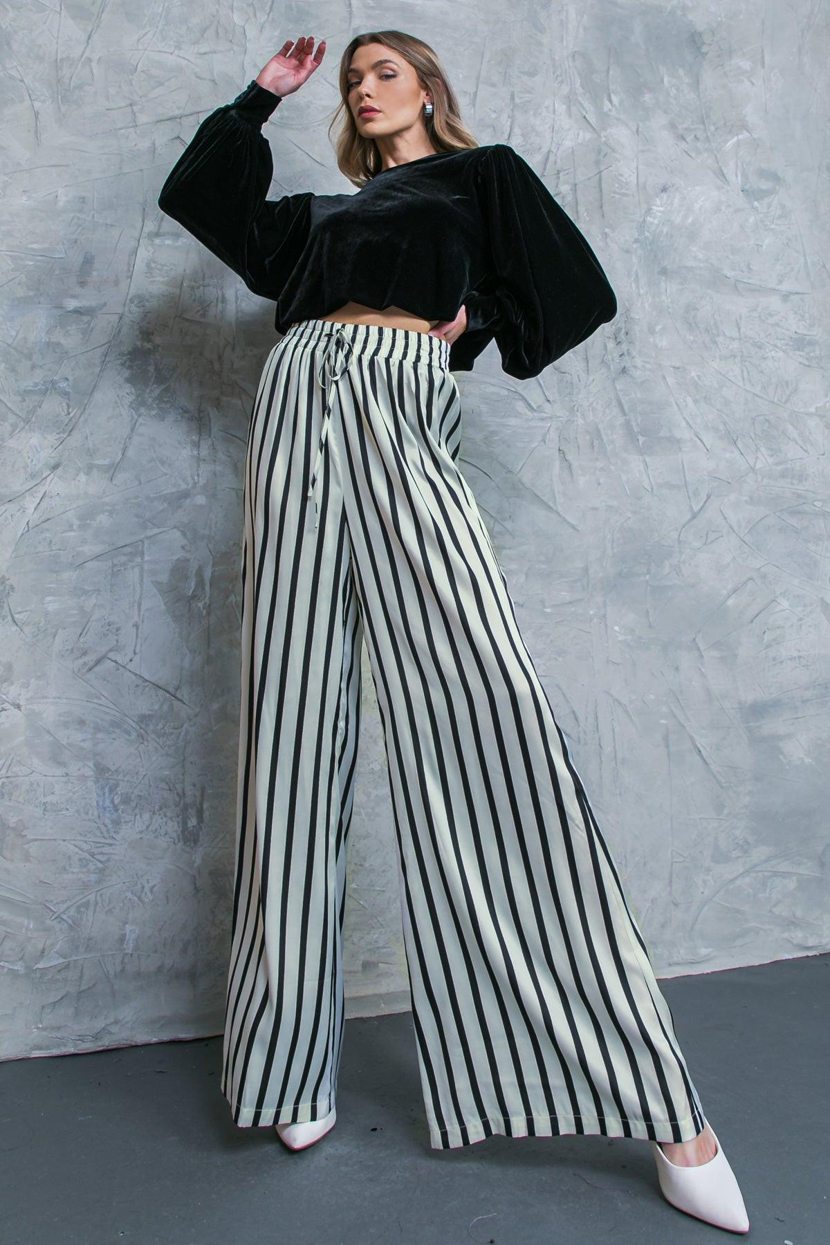 Nothing To Regret Satin Pants With Elastic Waist And Wide Leg