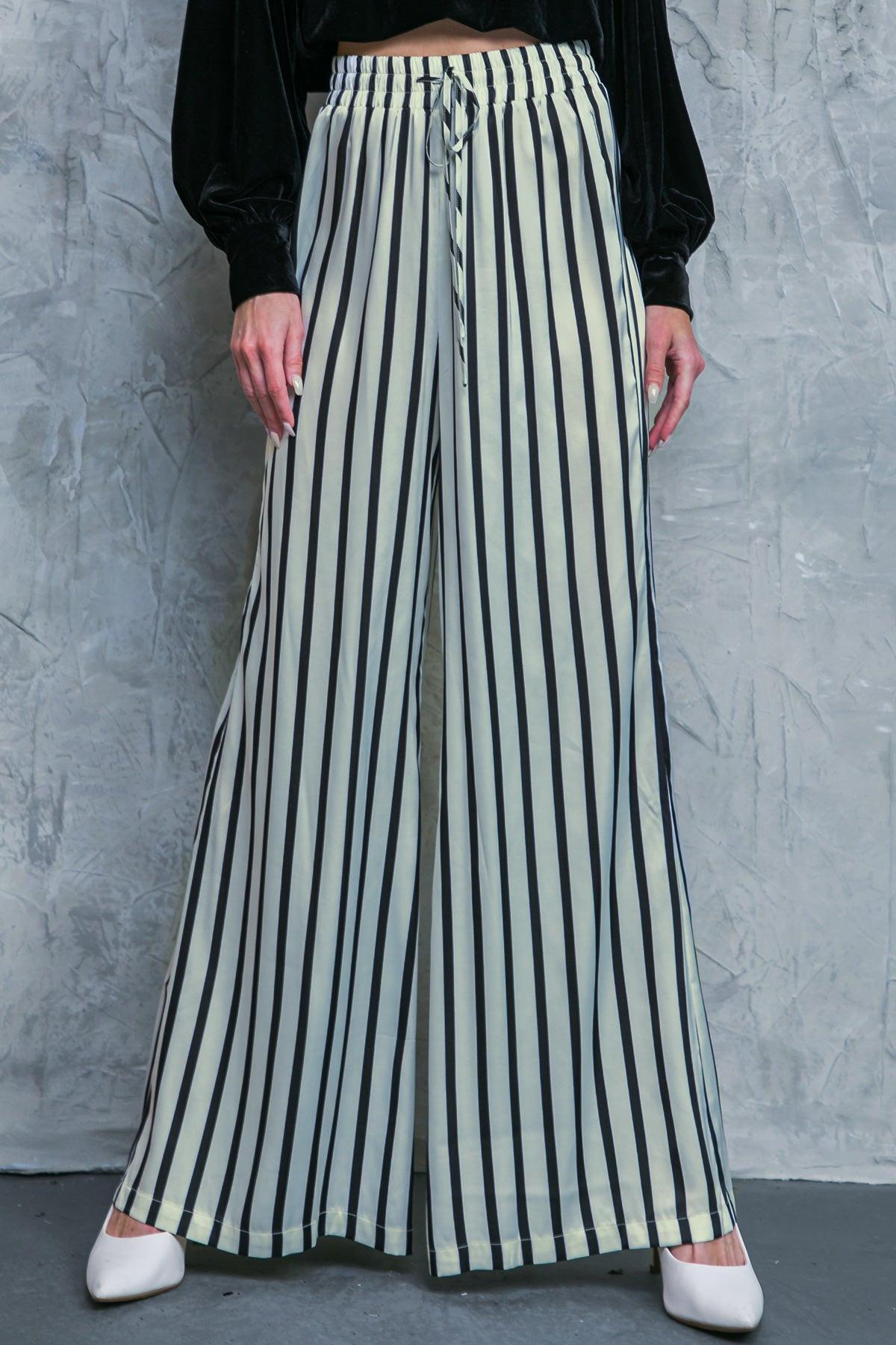 Nothing To Regret Satin Pants With Elastic Waist And Wide Leg