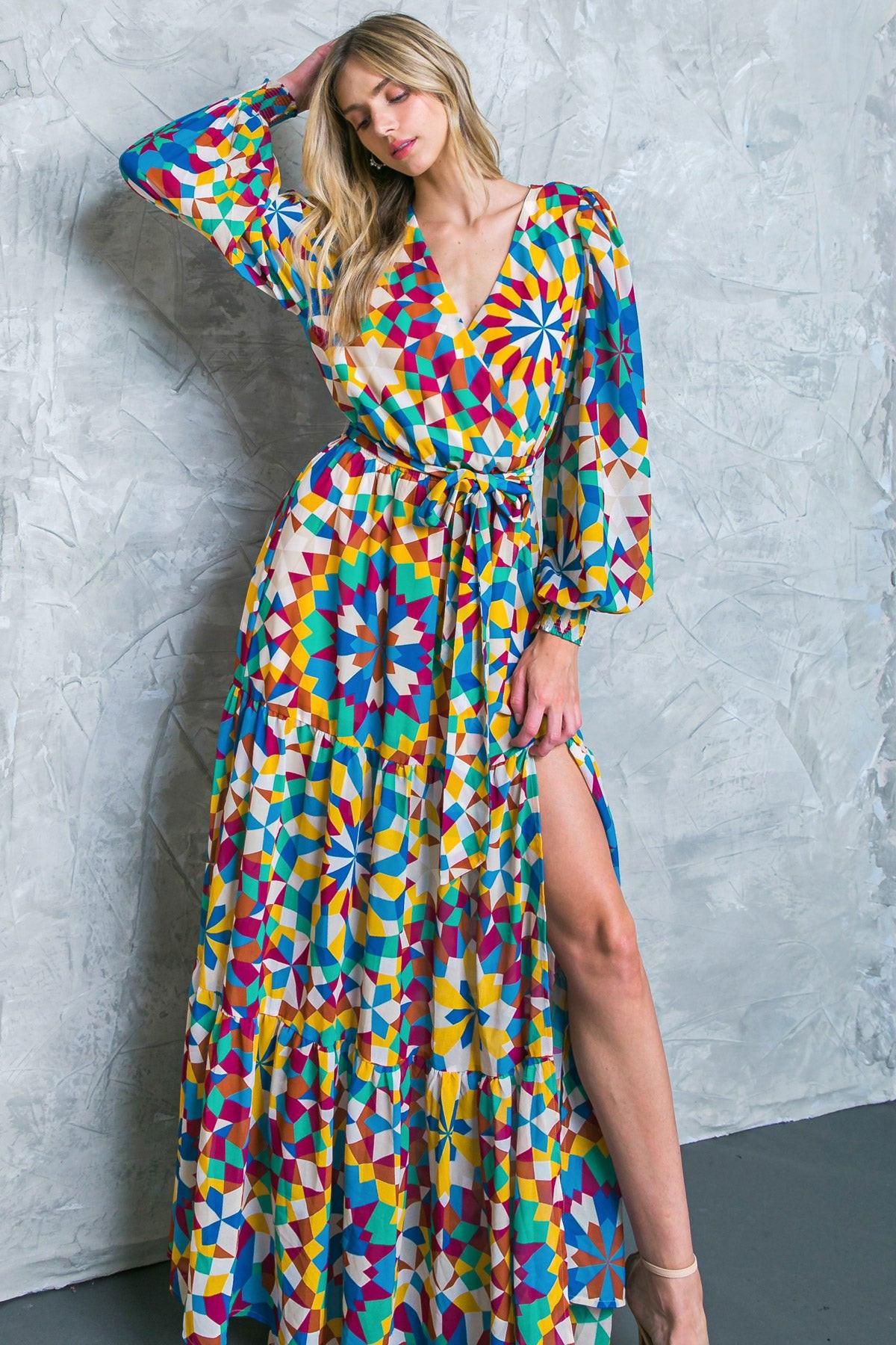 Everything I Love Printed Woven Maxi Dress With Surplice Neckline