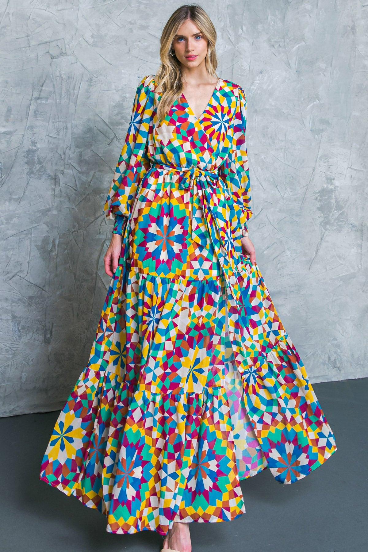 Everything I Love Printed Woven Maxi Dress With Surplice Neckline