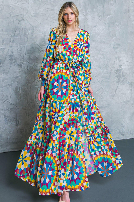 Everything I Love Printed Woven Maxi Dress With Surplice Neckline