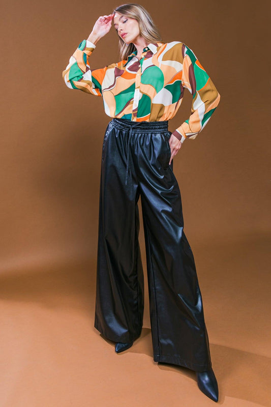 Iconic Reputation Leather Pants With Elastic Waist And Tie Detail